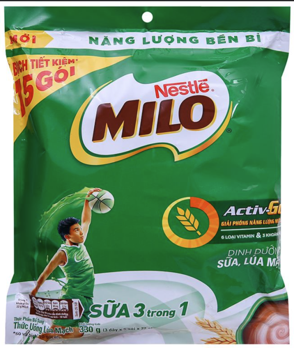 Bột Milo thức uống lúa mạch 3IN1 bịch 330g